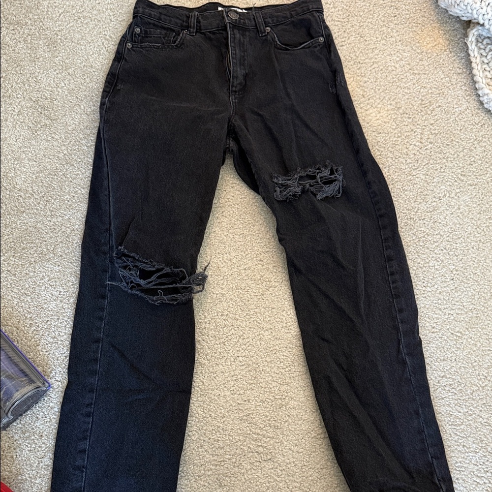 Garage Black Distressed Straight Leg Jeans